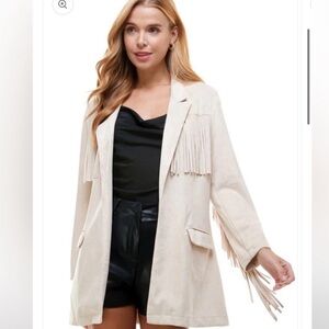 Cream suede fringe blazer